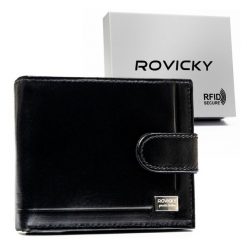 Portfel męski Rovicky CPR-10L-NBAR czarny. Czarne portfele ROVICKY, bez wzorów, ze skóry. Za 54.99 zł.