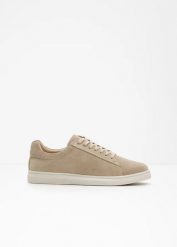 Sneakersy ze skóry welurowej. Brązowe buty sportowe casual bonprix, bez wzorów, ze skóry, bez zapięcia. Za 209.99 zł.