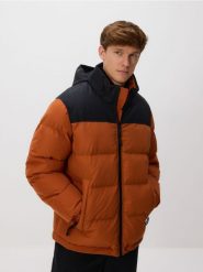 Pikowana kurtka z chowanym kapturem - miedziany. Brązowe kurtki Reserved, l, bez wzorów. Za 279.99 zł.