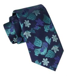 Męski Krawat - Alties - Kolorowe Liście, Granatowe Tło. Krawaty i muchy Alties, bez wzorów, z tkaniny. Za 49.00 zł.