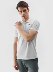 4F Koszulka polo regular męska - biała XL. Białe koszulki polo 4F, m, bez wzorów, z bawełny, bez kołnierzyka, bez ramiączek. Za 89.99 zł.