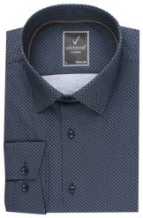 Koszula Wizytowa z Prostym Krojem - Victorio - Granatowa w Drobny Wzór. Niebieskie koszule Victorio, bez wzorów, z bawełny, bez kołnierzyka, bez ramiączek. Za 159.00 zł.