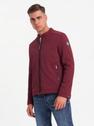 Męska kurtka o kroju biker ze strukturalnego materiału – bordowa V2 - Rozmiar: XL. Czerwone kurtki Ombre Clothing, m, bez wzorów, bez kaptura. W wyprzedaży za 79.99 zł.