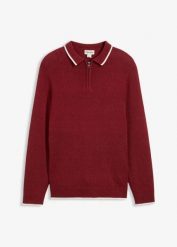 Sweter polo z bawełny z recyklingu. Szare swetry nierozpinane bonprix, l, bez wzorów, z bawełny, bez kołnierzyka, bez ramiączek. Za 129.99 zł.