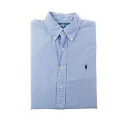 Second life - Klasyczna koszula męska Custom Fit - Jak nowy. Niebieskie koszule RALPH LAUREN, m, bez wzorów, z materiału, bez kołnierzyka, bez ramiączek. Za 207.36 zł.