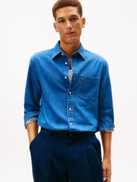 Tommy Hilfiger koszula casual Mężczyźni Regular Fit Bawełna niebieski, L. Niebieskie koszule Tommy Hilfiger, l, bez wzorów, z bawełny, bez kołnierzyka, bez ramiączek. Za 279.95 zł.