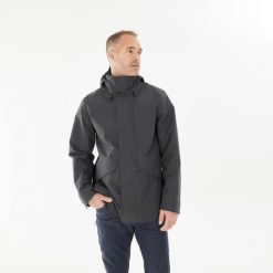 Kurtka turystyczna męska Quechua NH550 wodoodporna. Brązowe kurtki QUECHUA, l, bez wzorów, z bawełny, z kapturem. Za 249.99 zł.