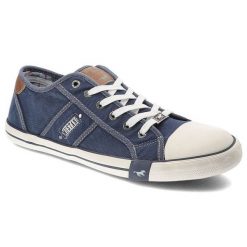 Niebieskie Trampki Mustang Męskie Lekkie Półbuty. Niebieskie eleganckie półbuty Mustang, bez wzorów, z materiału, bez obcasa, bez zapięcia. Za 219.00 zł.