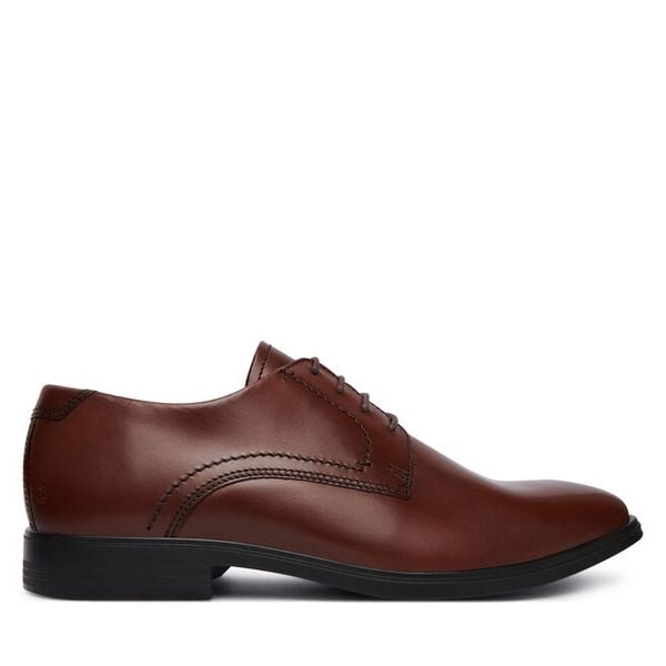 Półbuty ECCO. Brązowe eleganckie półbuty ecco, bez wzorów, bez obcasa, bez zapięcia. Za 579.99 zł.