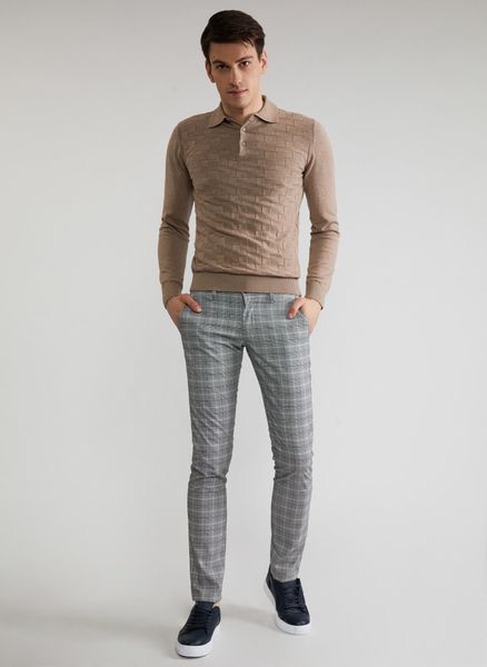 Spodnie męskie w kratę P22SF-WX-005-S-0. Szare spodnie materiałowe Pako Lorente, na co dzień, l, bez wzorów, z elastanu, casualowe, długie. Za 99.99 zł.