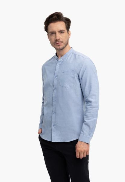 Koszula ze stójką, Slim Fit, K-LANGE. Niebieskie koszule Volcano, l, bez wzorów, z bawełny, bez kołnierzyka, bez ramiączek. Za 149.99 zł.