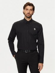KARL LAGERFELD Koszula 605911 544671 Czarny Regular Fit. Czarne koszule KARL LAGERFELD, m, bez wzorów, z bawełny, bez kołnierzyka, bez ramiączek. Za 459.99 zł.
