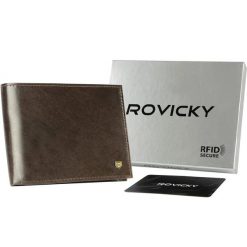 Portfel skórzany Rovicky N01-RVT-3173 brązowy. Brązowe portfele ROVICKY, bez wzorów, ze skóry. Za 79.99 zł.