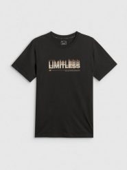 4F T-shirt regular z nadrukiem męski - czarny S. Czarne t-shirty 4F, m, bez wzorów, z materiału, bez kołnierzyka, bez ramiączek. Za 69.99 zł.