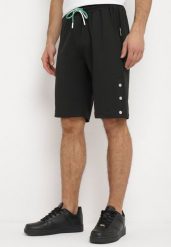 Czarne Dresowe Szorty ze Sznurkiem w Pasie i Metalicznymi Napami Tharnni. Czarne krótkie spodenki sportowe Born2be, l, bez wzorów, z dresówki. W wyprzedaży za 42.49 zł.