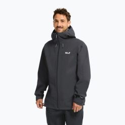 Kurtka przeciwdeszczowa męska Jack Wolfskin Rockpaw 3L. Czarne kurtki Jack Wolfskin, l, bez wzorów, z materiału, bez kaptura. Za 949.99 zł.