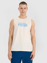 4F Tank top regular męski - biały L. Białe bezrękawniki 4F, l, bez wzorów, z bawełny, bez kołnierzyka, bez ramiączek. Za 59.99 zł.