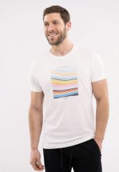 T-shirt z nadrukiem T-ARCHER. Białe t-shirty Volcano, m, bez wzorów, z bawełny, bez kołnierzyka, bez ramiączek. Za 59.99 zł.