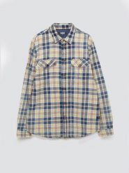 Koszula męska bawełniana w kratę beżowo-granatowa Kolisew 800. Brązowe koszule BIG STAR, l, bez wzorów, z bawełny, bez kołnierzyka, bez ramiączek. Za 249.99 zł.