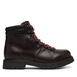 Trzewiki Tommy Hilfiger. Brązowe botki sznurowane Tommy Hilfiger, bez wzorów, bez obcasa, bez zapięcia. Za 849.99 zł.