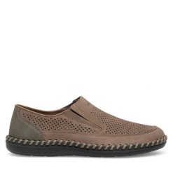 Półbuty Rieker. Brązowe eleganckie półbuty Rieker, bez wzorów, bez obcasa, bez zapięcia. Za 359.99 zł.