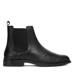 Sztyblety Tommy Hilfiger. Czarne botki sznurowane Tommy Hilfiger, bez wzorów, bez obcasa, bez zapięcia. Za 599.99 zł.