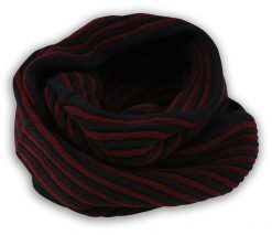 Komin Granatowo-Czerwony w Paski Jesienno-Zimowy, Dziergany, Składany na Dwa Razy, Męski -Pako Jeans. Czerwone szaliki Pako Jeans, bez wzorów, dziergany. Za 59.00 zł.