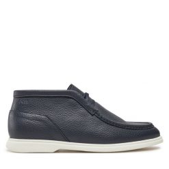 Półbuty BOSS. Niebieskie eleganckie półbuty Boss, bez wzorów, bez obcasa, bez zapięcia. Za 859.99 zł.