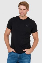 LA MARTINA Czarny t-shirt męski z wyszywanym logo. Czarne t-shirty La Martina, l, bez wzorów, bez kołnierzyka, bez ramiączek. W wyprzedaży za 149.99 zł.