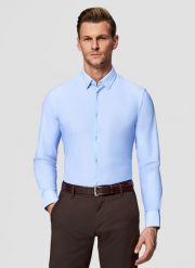 PAKO LORENTE - Dzianinowa koszula męska mikrowzór. Niebieskie koszule Pako Lorente, m, bez wzorów, z dzianiny, bez kołnierzyka, bez ramiączek. Za 299.99 zł.