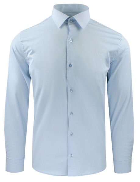 Koszula Wizytowa Męska - Prosty Krój - Victorio - Błękitna. Niebieskie koszule Victorio, m, bez wzorów, z bawełny, bez kołnierzyka, bez ramiączek. Za 139.00 zł.