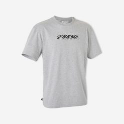 T-shirt TS500, krótki rękaw, gruba bawełna szary melanż. Decathlon Skateboarding. Czarne bluzki z długim rękawem Decathlon, m, bez wzorów, z bawełny, bez kołnierzyka, bez ramiączek. Za 69.99 zł.