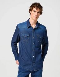MESKA KOSZULA JEANSOWA WRANGLER 27MW DARK STONE 112341088. Koszule Wrangler, xl, bez wzorów, z jeansu, bez kołnierzyka, bez ramiączek. Za 169.99 zł.