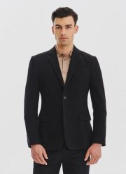 PAKO LORENTE - Czarna marynarka z dzianiny. Czarne garnitury Pako Lorente, na co dzień, m, bez wzorów, z bawełny. Za 799.99 zł.