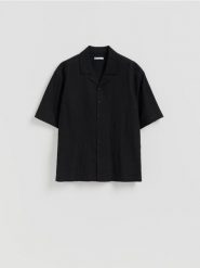 Strukturalna koszula comfort - czarny. Czarne koszule Reserved, l, bez wzorów, z tkaniny, bez kołnierzyka, bez ramiączek. Za 129.99 zł.