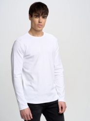 Koszulka męska z długim rękawem biała Classical 101. Białe bluzy BIG STAR, na zimę, l, bez wzorów, z bawełny, bez kaptura. Za 139.99 zł.