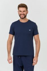 EMPORIO ARMANI Granatowy t-shirt bande logo. Niebieskie t-shirty Emporio Armani, l, bez wzorów, bez kołnierzyka, bez ramiączek. W wyprzedaży za 225.99 zł.