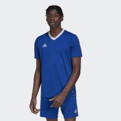 Koszulka piłkarska męska adidas Entrada 22 Jersey. Niebieskie t-shirty sportowe Adidas, bez wzorów, z jersey, bez ramiączek, do biegania. Za 59.00 zł.