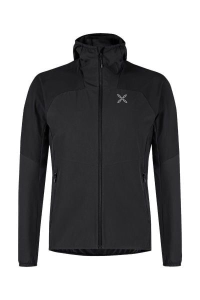 Kurtka trekkingowa męska Rise Hooded. Czarne kurtki MONTURA, l, bez wzorów, z materiału, z kapturem. Za 629.99 zł.