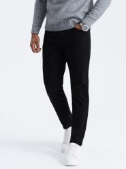 Męskie spodnie chino o dopasowanym kroju - czarne V1 OM-PACP-0151 - XXL. Czarne eleganckie spodnie Ombre Clothing, na co dzień, l, z bawełny. Za 179.99 zł.