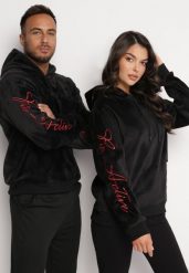 Czarna Bluza z Polarowym Wykończeniem z Haftem na Rękawach Marianesa. Czarne bluzy Born2be, l, bez wzorów, z bawełny, bez kaptura. W wyprzedaży za 76.49 zł.