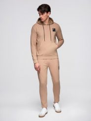 Komplet dresowy męski bluza z kapturem + spodnie dresowe - brązowy V3 - Rozmiar: S. Brązowe bluzy z kapturem Ombre Clothing, m, bez wzorów, z bawełny, z kapturem. Za 399.99 zł.