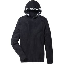 Sweter z kapturem Slim Fit bonprix czarny. Swetry nierozpinane marki bonprix. Za 44.99 zł.