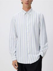 Koszula regular fit w paski - niebieski. Niebieskie koszule Reserved, l, bez wzorów, z bawełny, bez kołnierzyka, bez ramiączek. W wyprzedaży za 59.99 zł.