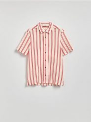 Koszula regular fit w paski - beżowy. Brązowe koszule Reserved, l, bez wzorów, z bawełny, bez kołnierzyka, bez ramiączek. Za 119.99 zł.