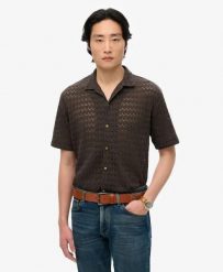 Superdry Koszula Knitted Texture w czarnym szydełkowym wzorze. Czarne koszule Superdry, na lato, l, bez wzorów, z bawełny, bez kołnierzyka, bez ramiączek. Za 238.00 zł.