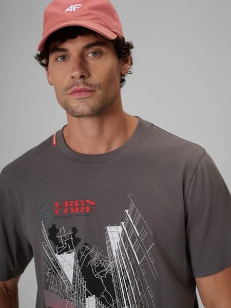 4F T-shirt regular z nadrukiem męski - szary L. Szare t-shirty 4F, l, bez wzorów, z bawełny, bez kołnierzyka, bez ramiączek. Za 79.99 zł.