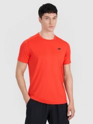 4F Koszulka treningowa szybkoschnąca męska - czerwona L. Czerwone t-shirty 4F, l, bez wzorów, z elastanu, bez kołnierzyka, bez ramiączek. Za 79.99 zł.