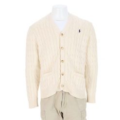 Second life - Męski beżowy sweter kardigan - Jak nowy. Brązowe swetry rozpinane RALPH LAUREN, m, bez wzorów, bez kołnierzyka, bez ramiączek. Za 298.16 zł.