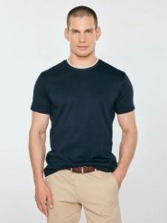 Koszulka męska z kontrastowym wykończeniem granatowa micel 403. Niebieskie t-shirty BIG STAR, l, bez wzorów, z dzianiny, bez kołnierzyka, bez ramiączek. Za 99.99 zł.